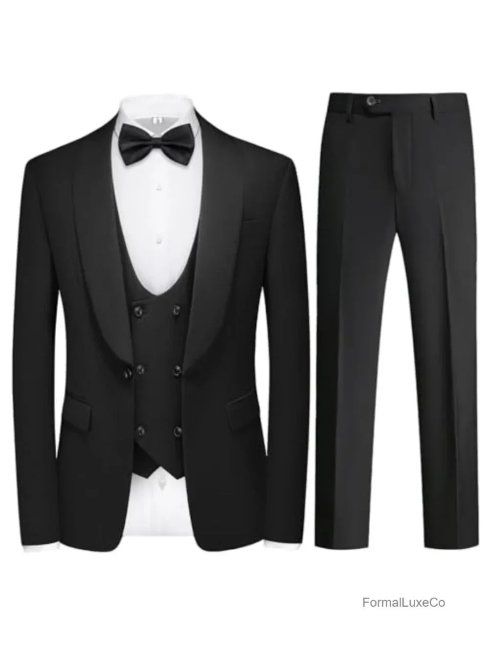 Men's 3-Piece Tuxedo Suit Shawl Lapel Double-Breasted Vest Formal Wedding Prom